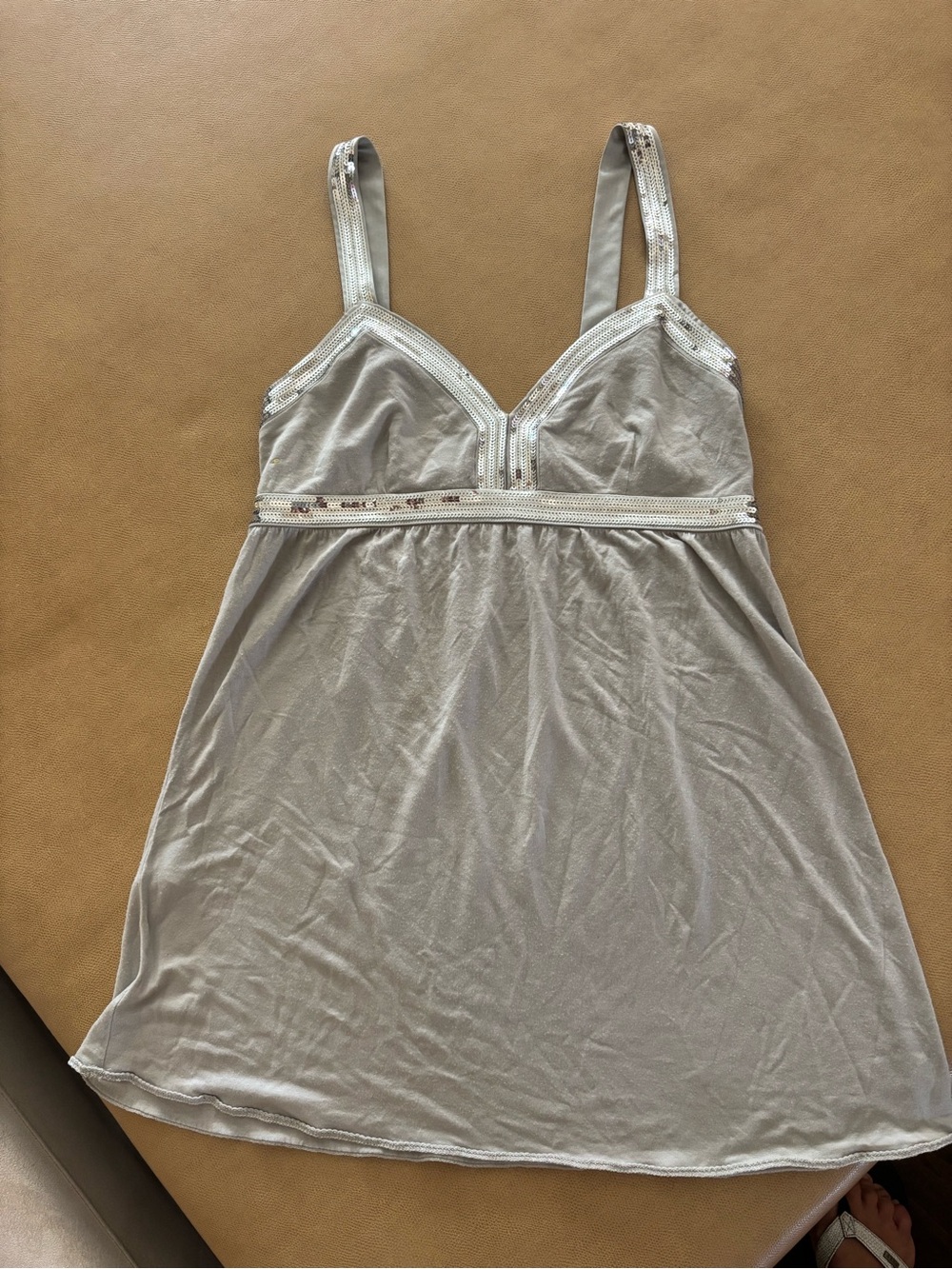 Express Y2K Women's Silver-Gray tank top w/ silver sequins trim Empire waist M